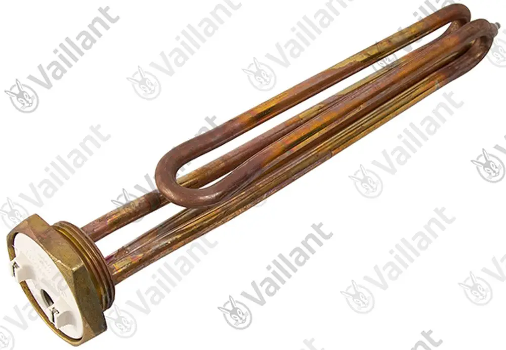 Heizelement von Vaillant mit zwei gebogenen Rohren und Anschlussplatte. Das Element ist für die Zusatzheizung in bestimmten Geräten geeignet.